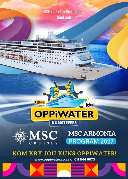 Voorblad van die Oppiwater Kunstefees 2027-feesprogram